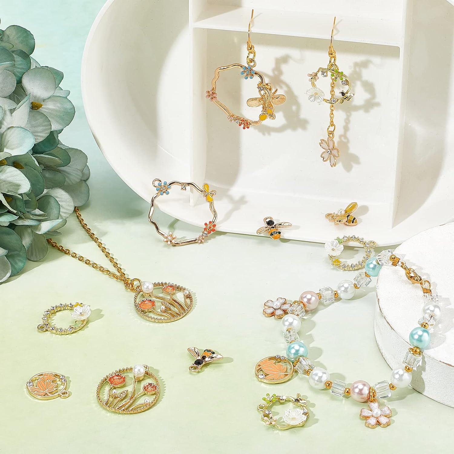 SUNNYCLUE 1 Box 20Pcs 10 Style Enamel Flower Bees Pendant Charms Alloy Eamel Flower Charms with Rhinestone Jewelry Findings for Earring Bracelet Necklace Jewelry Making Supplies Craft - Image 5