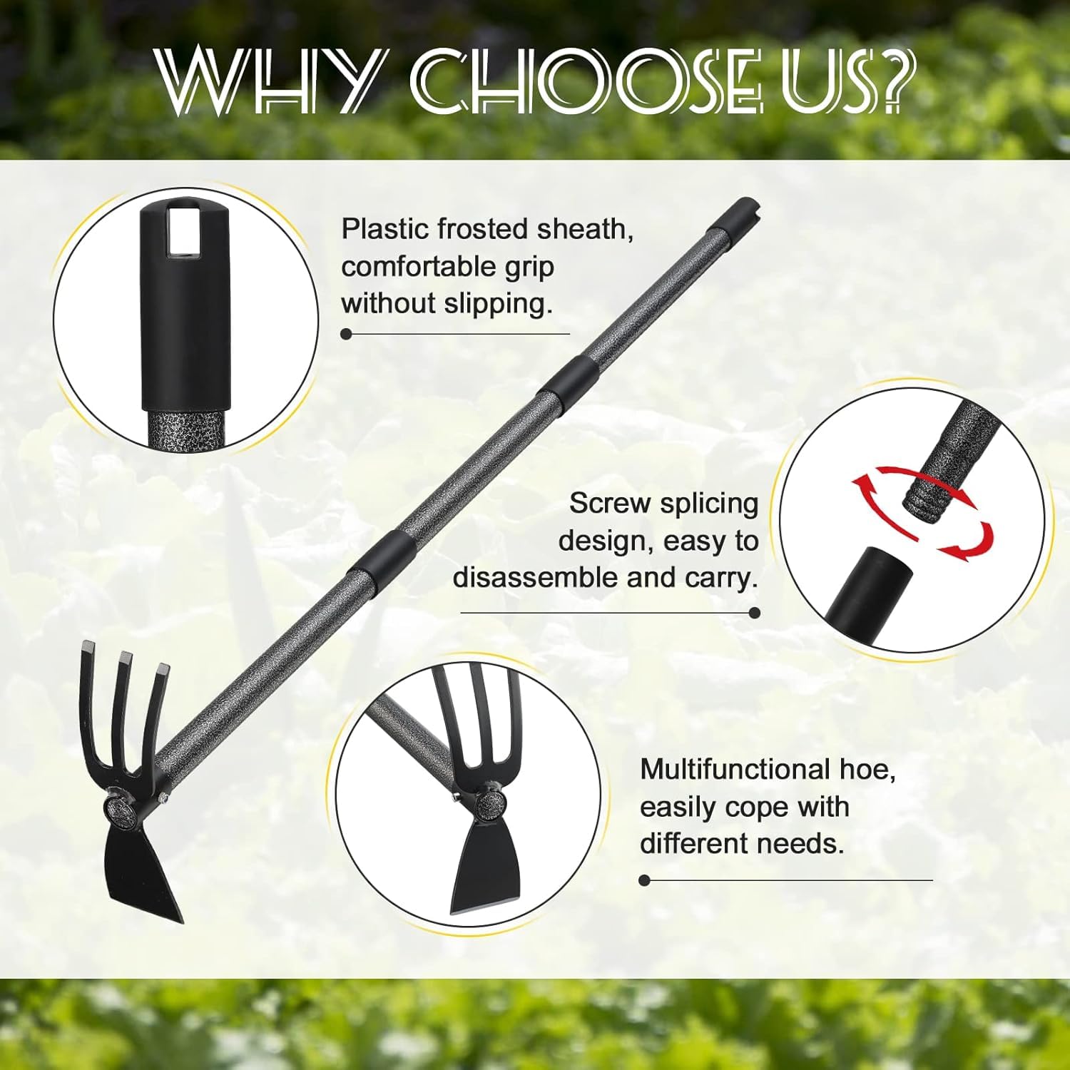 Zappa da giardino 76 cm 2 in 1 Binette Trident Strumento da giardino con manico lungo regolabile, multifunzionale zappa per giardinaggio, piantagione di erbacce allentamento del suolo