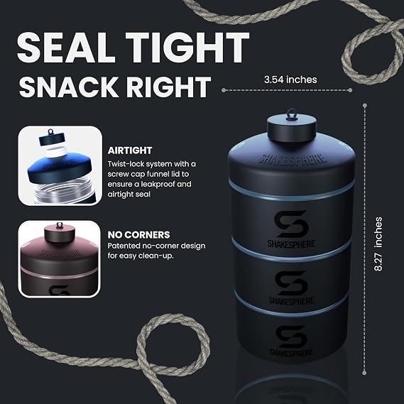 SHAKESPHERE Stackable Snack Containers, 3 Twist-Lock, Portable, Cyan Blue