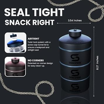SHAKESPHERE Stackable Snack Containers, 3 Twist-Lock, Portable, Cyan Blue