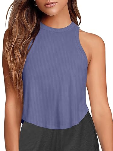 Womens Crop Tops Sleeveless Workout Tops Halter Neck Flowy Athletic