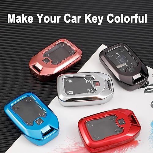 Miniatura 3 de Funda para llavero GMC, carcasa de TPU suave con llavero de cuero para GMC Sierra Terrain Acadia Yukon accesorios, azul