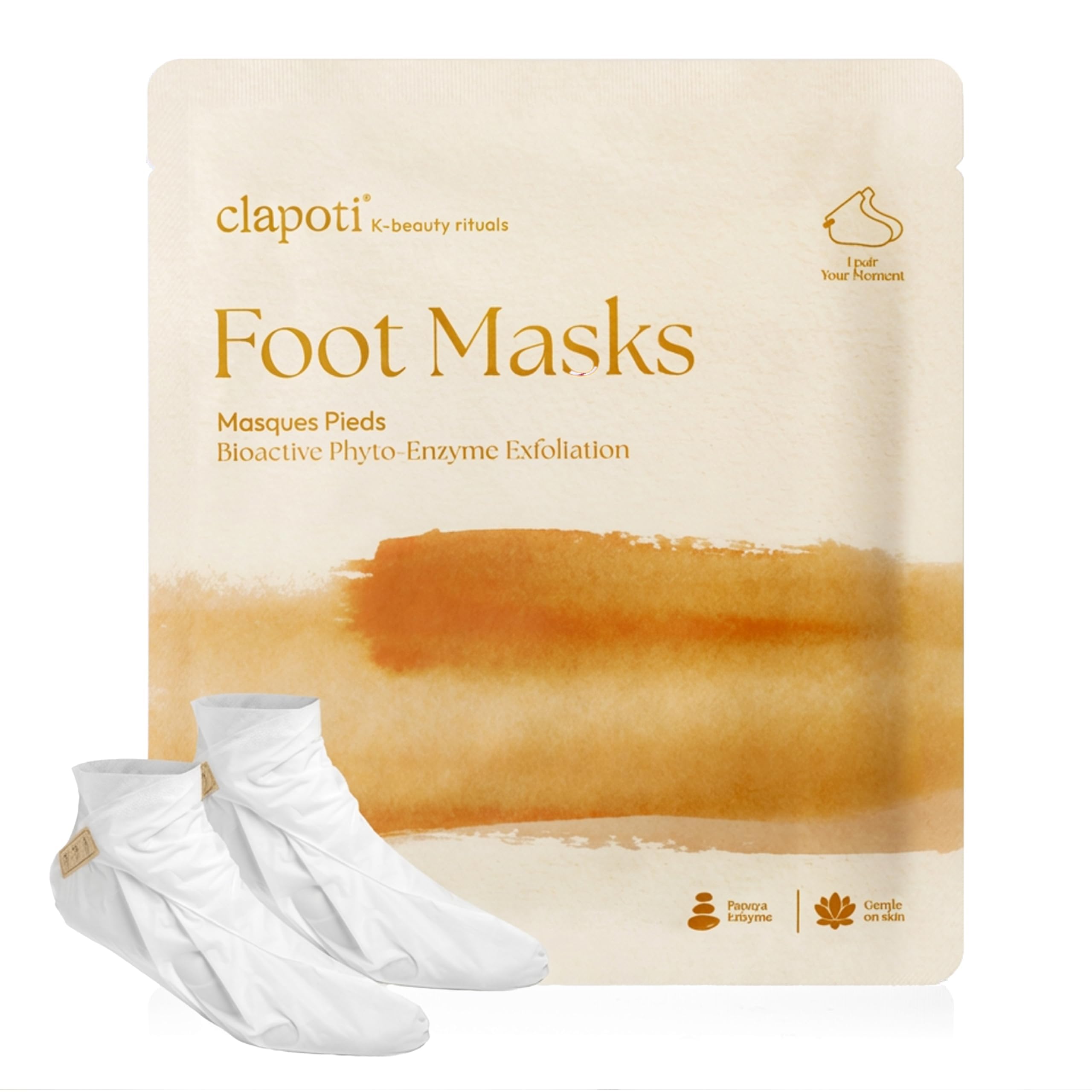 Clapoti Korean Enzyme Exfoliating Foot Masks, 1 Pack — Smoother Feet in One Use, Gentle Non-Peeling, 99% Natural Papaya & Pineapple, Vegan, for Rough Cracked Feet 0.95 Fl Oz Pack of (1)