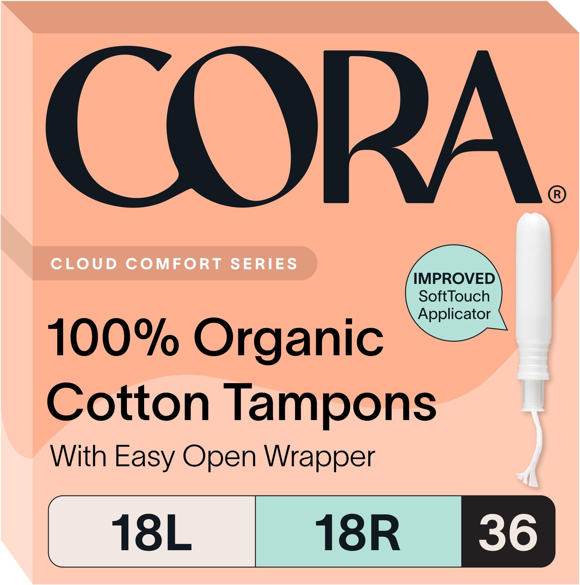 Organic Cotton Tampons Multipack (18 Light, 18 Regular Tampons)