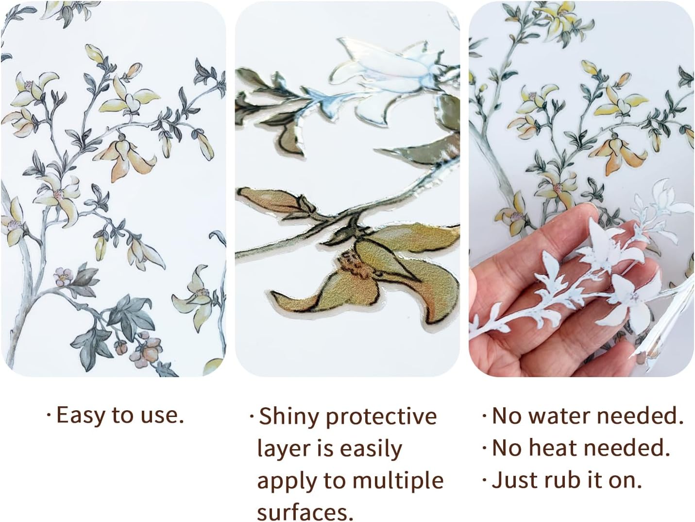 Floral Vintage Rub on Transfer for Furniture Large Flower UV DTF Transfer Sticker for Wood Glass Home Decor, Spring Summer Birdsong