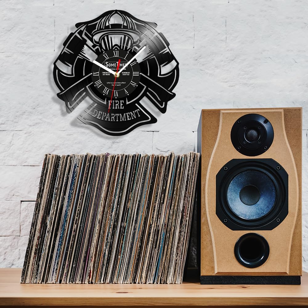 The Geeky Days Fire Department Wall Clock Custom Name, 7 Colors Changing Firefighter Vinyl Record Wall Clock LED Night Light Wall Watch Clock Silent Non Ticking Quartz Battery for Office Firemen Gift