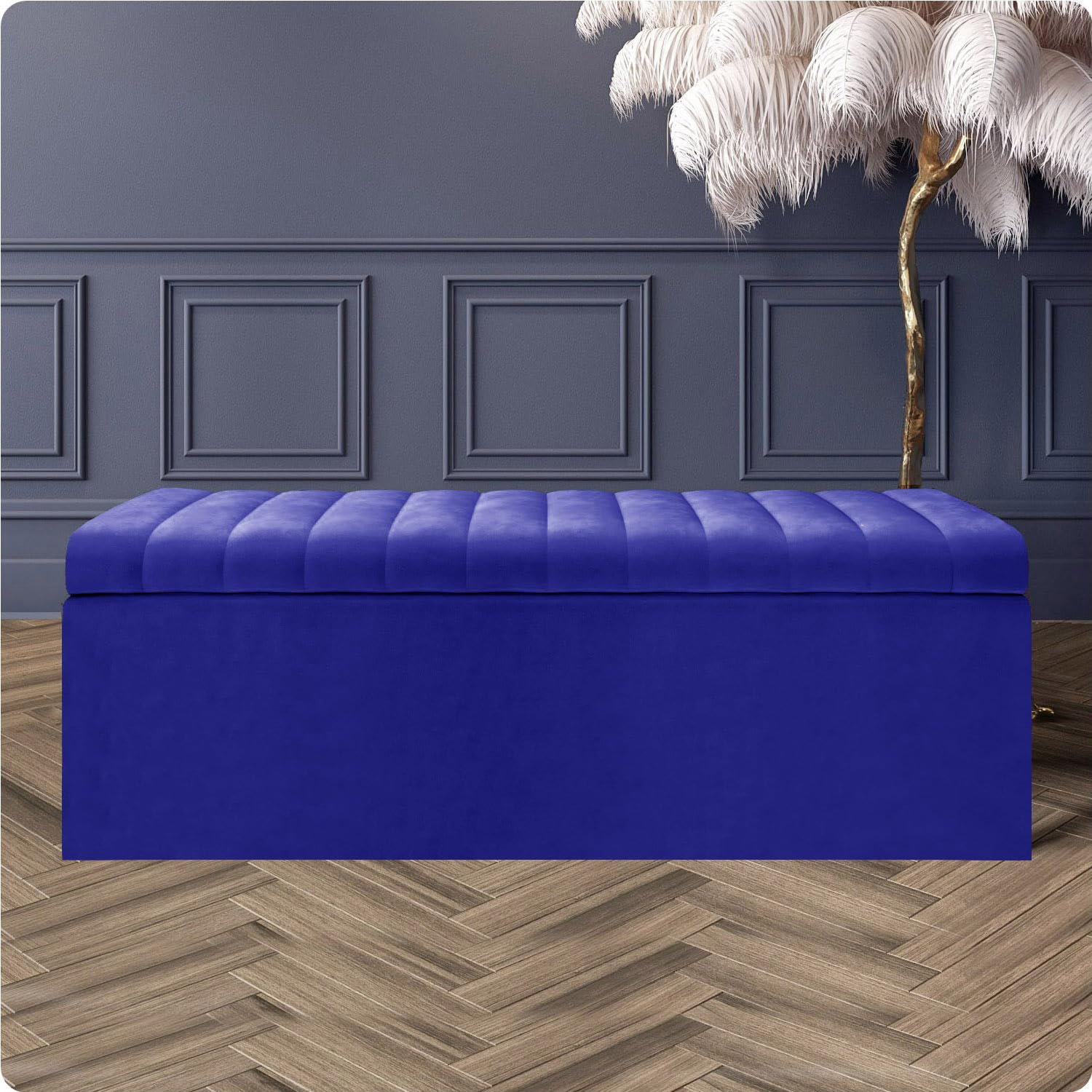 Safar Large Ottoman Storage Box, Velvet Upholstered Blanket Box with Hinged Lid, End of Bed Storage Bench, Bedroom Ottoman Storage Bench, Storage Ottoman Seat for Living Room, Hallway & Bedroom
