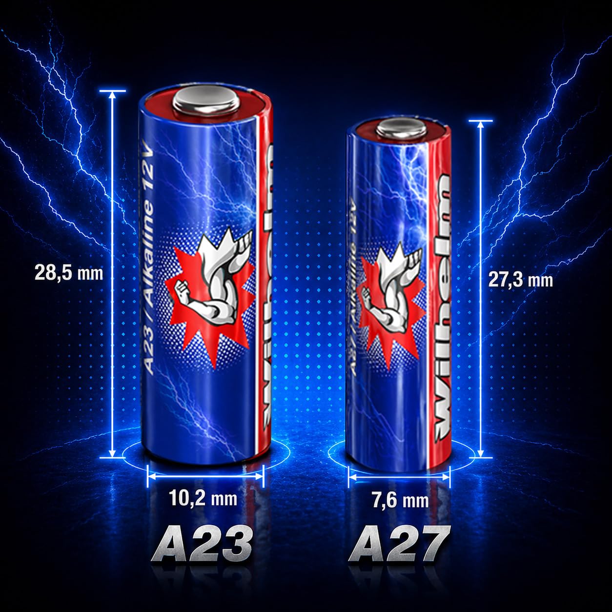 Lot de 100 Piles alcalines A23 12 V Wilhelm MN21 V23GA 23 A L1028 12 V 55 mAh