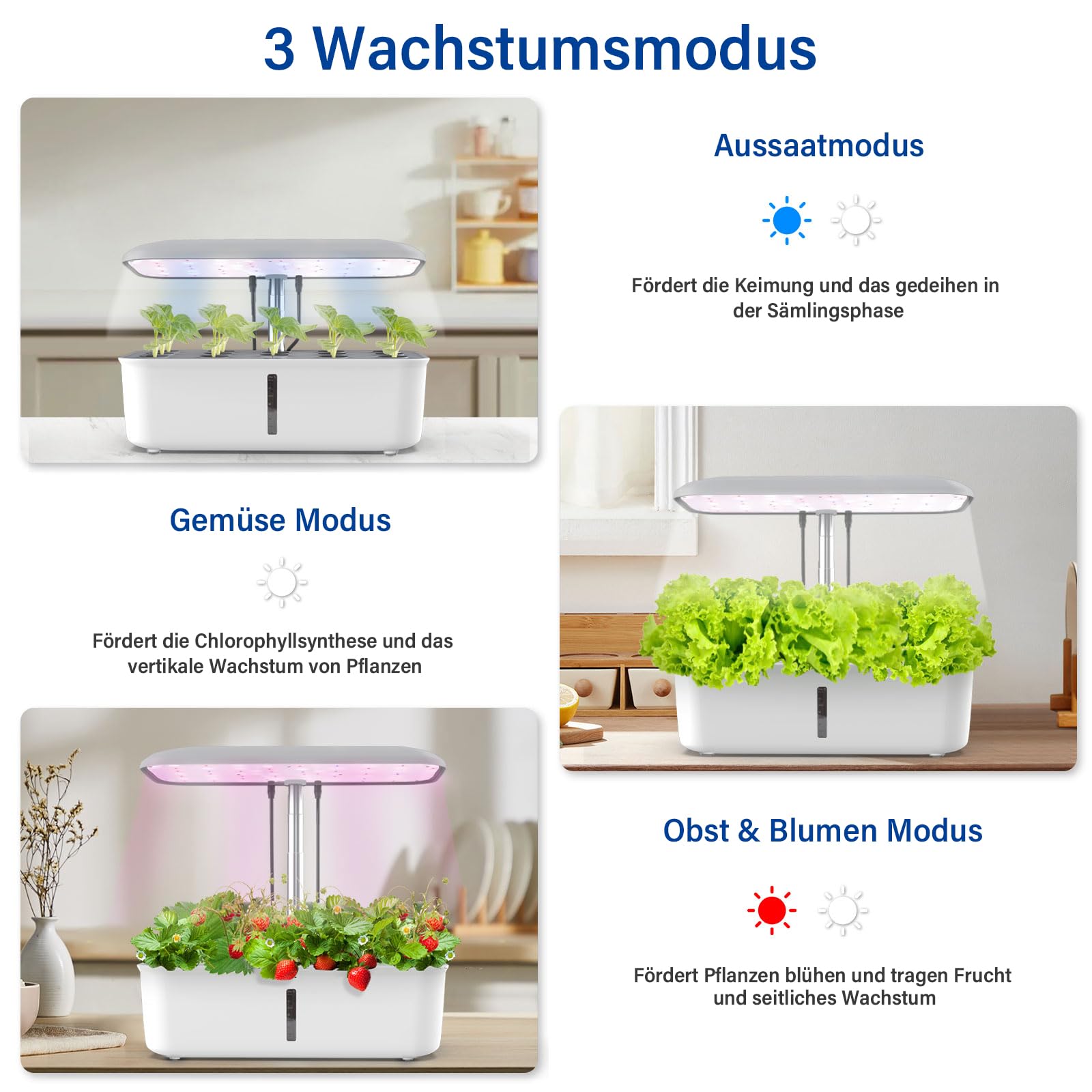 Smart Garden, sistema hidropónico WiFi, 12 macetas, jardín de hierbas para interiores con LED ajustable, cosecha frescura directamente en casa