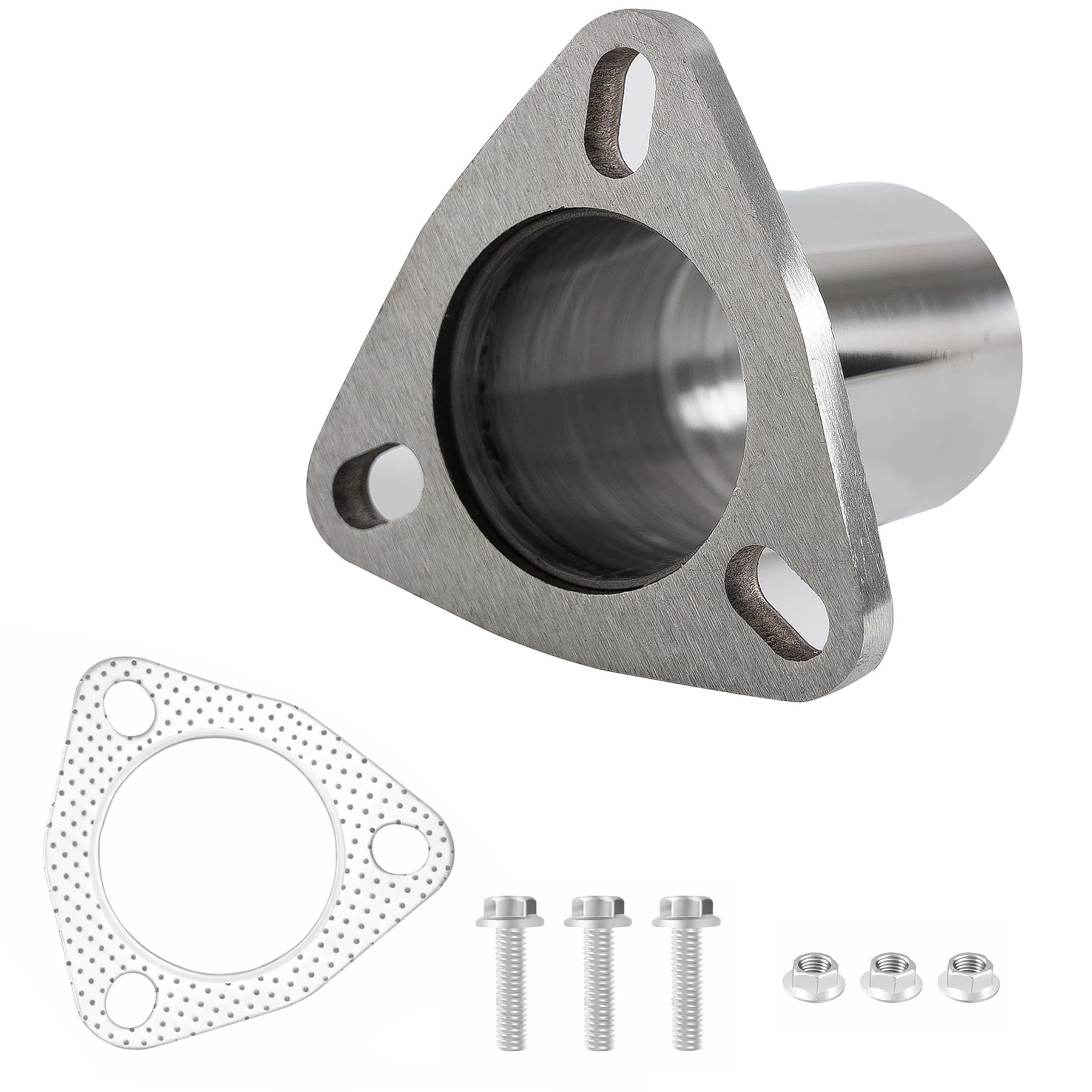 Universal Semi Direct Fit Exhaust Converter Pipe 2.5"OD,3-Bolt Flange Repair Kit，T304 Stainless Steel, Eexhaust Flange Repair,Weld-On Connector,