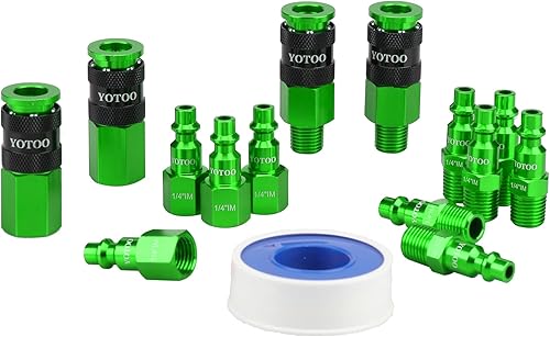 Miniatura 8 de YOTOO Juego de enchufes de aire industriales tipo IM de 12 piezas con roscas macho NPT de 14 pulgadas, accesorios de aire de aluminio resistentes,