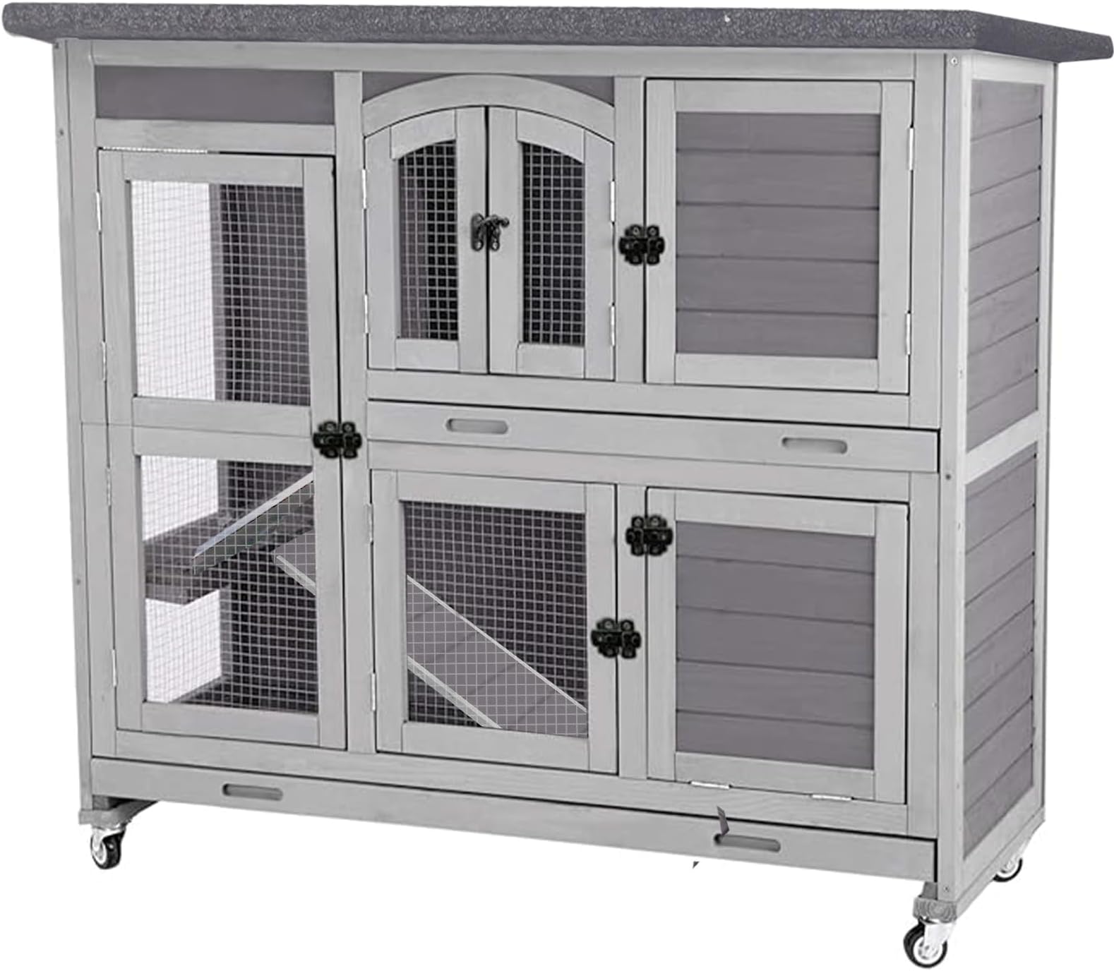Aivituvin Bunny Cage Rabbit Hutch Indoor Rabbit House with Wheels Outdoor Guinea Pig House with Two Plastic Tray