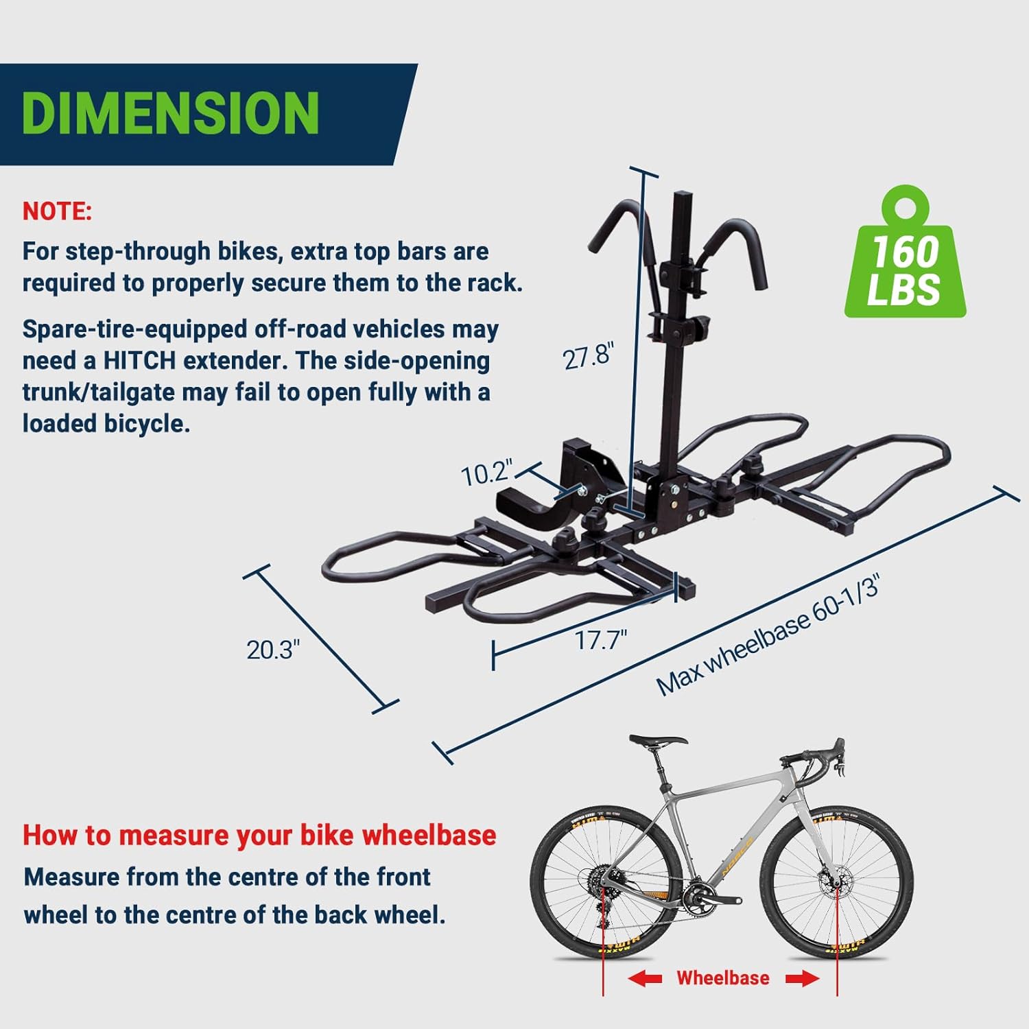 Bike Rack Hitch for Car 2 Bikes, Foldable & Tilt, Anti-wobble Easy Install for Heavy Mountain Ebike Fits 2" Receiver, 160 lbs Capacity, Fat Tire up to 5", Tow Hitch Mount for Truck SUV RV Trailer Jeep