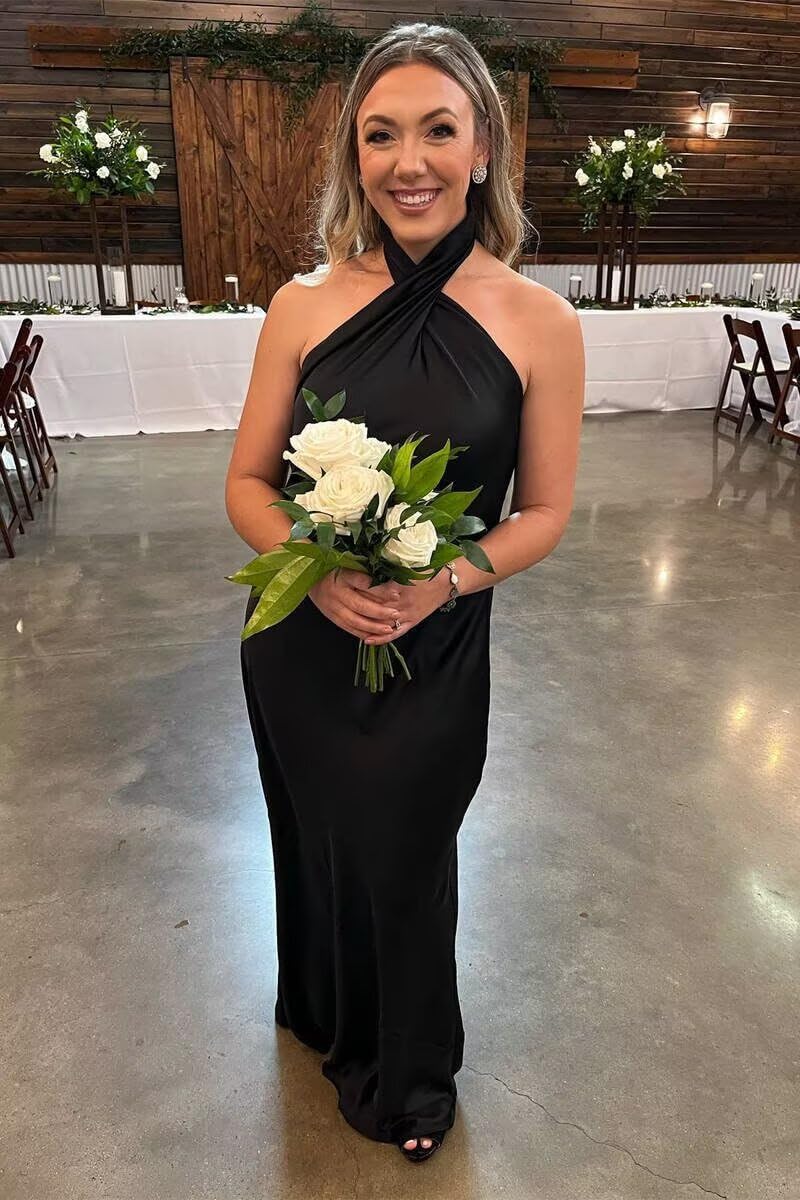 Smileven Satin Halter Bridesmaid Dresses for Women 2025 Long Mermaid Formal Evening Gowns