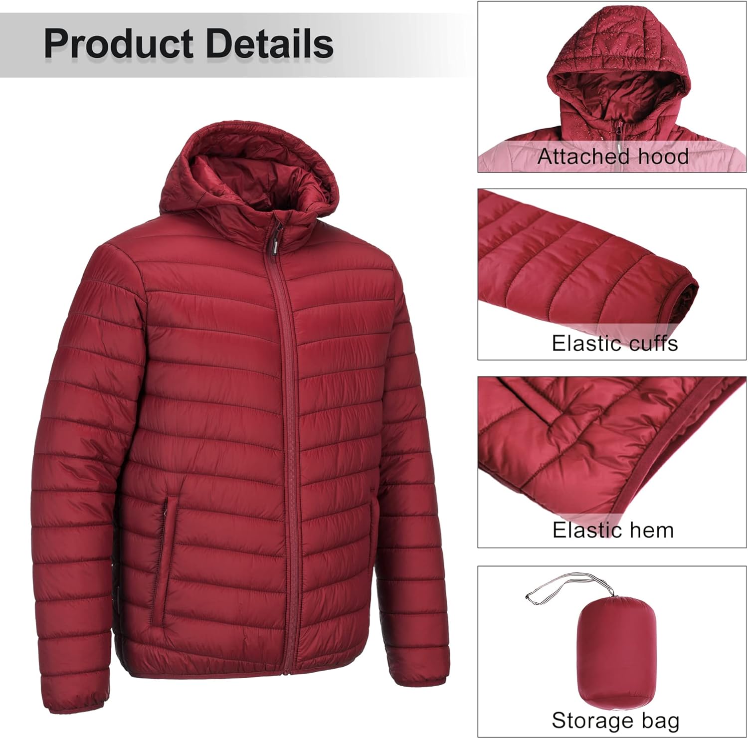 Outdoor Ventures Men's Lightweight Packable Hooded Puffer Jacket Insulated Winter Coat for Snow Ski Traveling - Image 5
