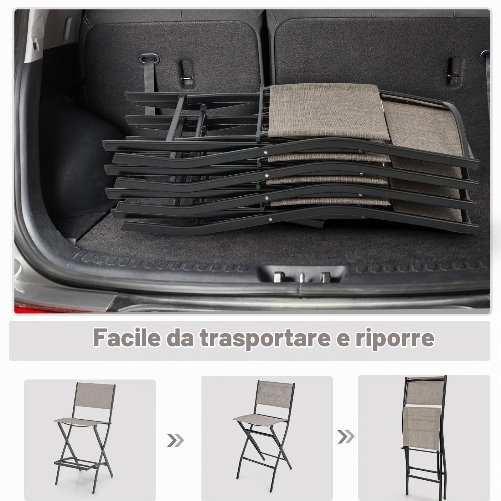 KOMFOTTEU Set di 2 Sgabelli da Bar Pieghevoli, Sgabelli Alti da Cucina con Schienale e Poggiapiedi, Sedie da Giardino in Tessuto Textilene, 46 x 57 x 102 cm, Marrone