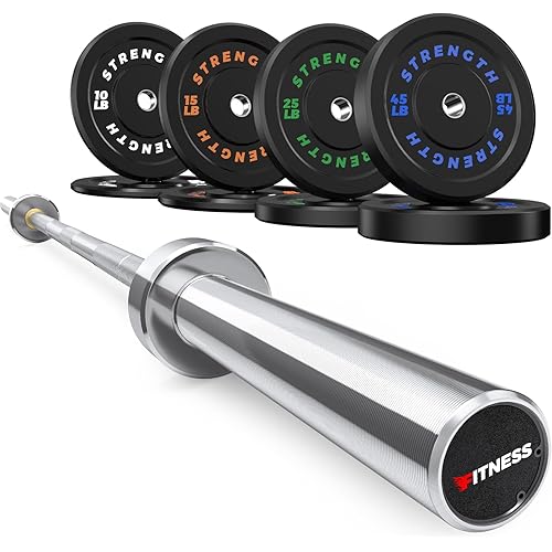 Olympic Rubber Bumper Weight Set - 2 Inch Barbell Plates for Home Gym Strength Training