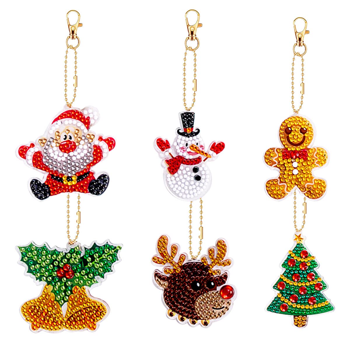 MMDOCO Christmas 5D Diamond Painting Keychain,Santa Christmas Tree Diamond Painting Kits for Kid,DIY Dinosaur Diamond Drawing Keychain