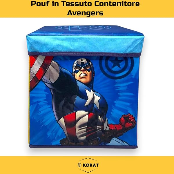KORAT - Pouf Contenitore Pieghevole per Bambini 30x30x30 cm con Coperchio – Cubo Porta Giochi in Tessuto, Scatola Portaoggetti Salvaspazio per Cameretta, Seduta Decorativa (Avengers) - 2