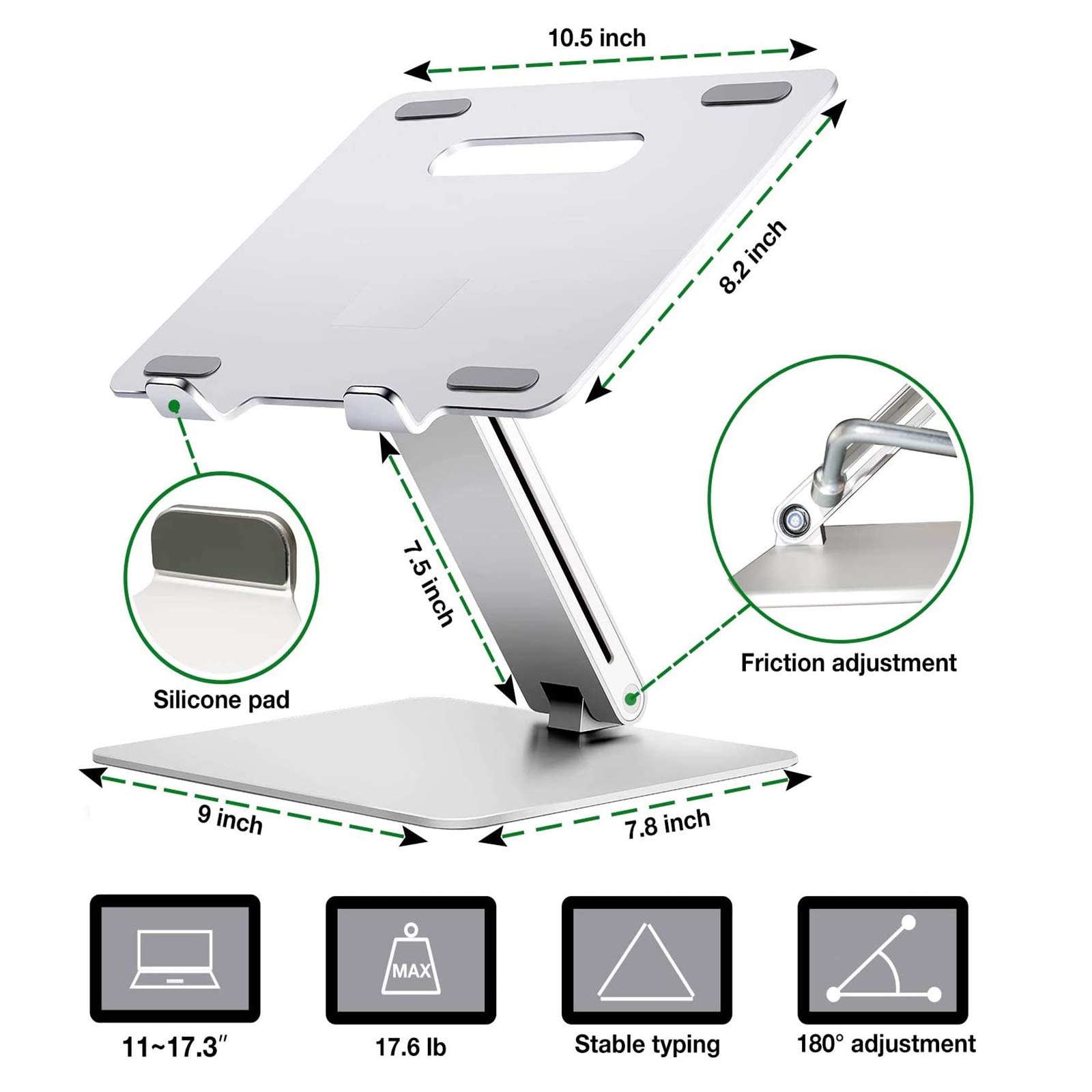 Supporto PC Portatile,Supporto per Laptop Alluminio Ventilato Porta Notebook, Raffreddamento Regolabile Porta PC, Leggero Notebook Riser Compatibile con 10-17pollici Laptop/Tablet
