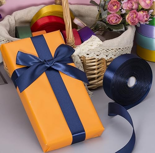 Vista 119 de Cinta de satén sólido azul real de 1 pulgada, cinta de tela artesanal de 50 yardas para envolver regalos, ramos florales, decoración de fiesta