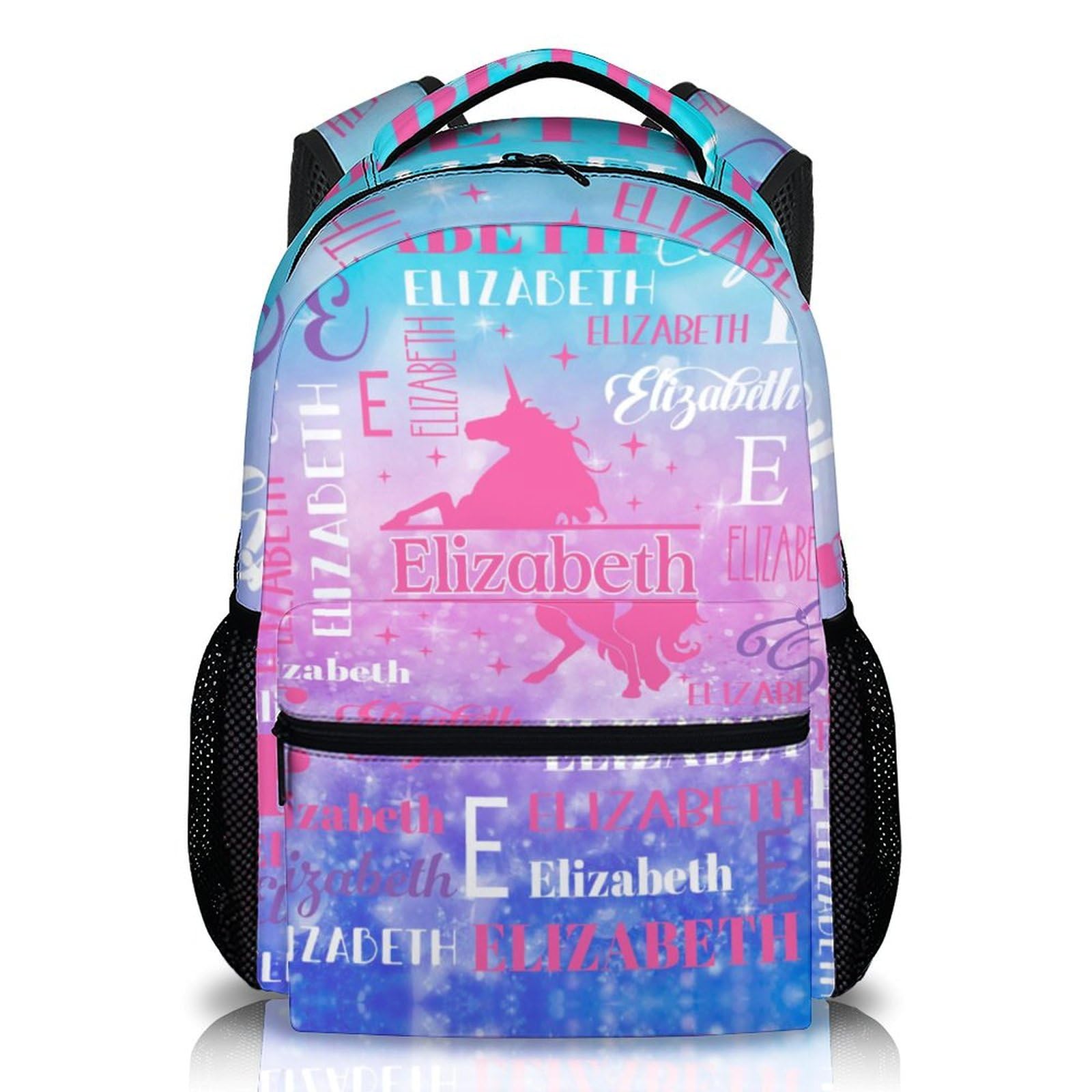 Kids Backpack for Girls 6-8, Custom Name School Backpacks for Kindergarten Primary, Personalized 17 Inches Unicorn Bookbag with Adjustable Straps,