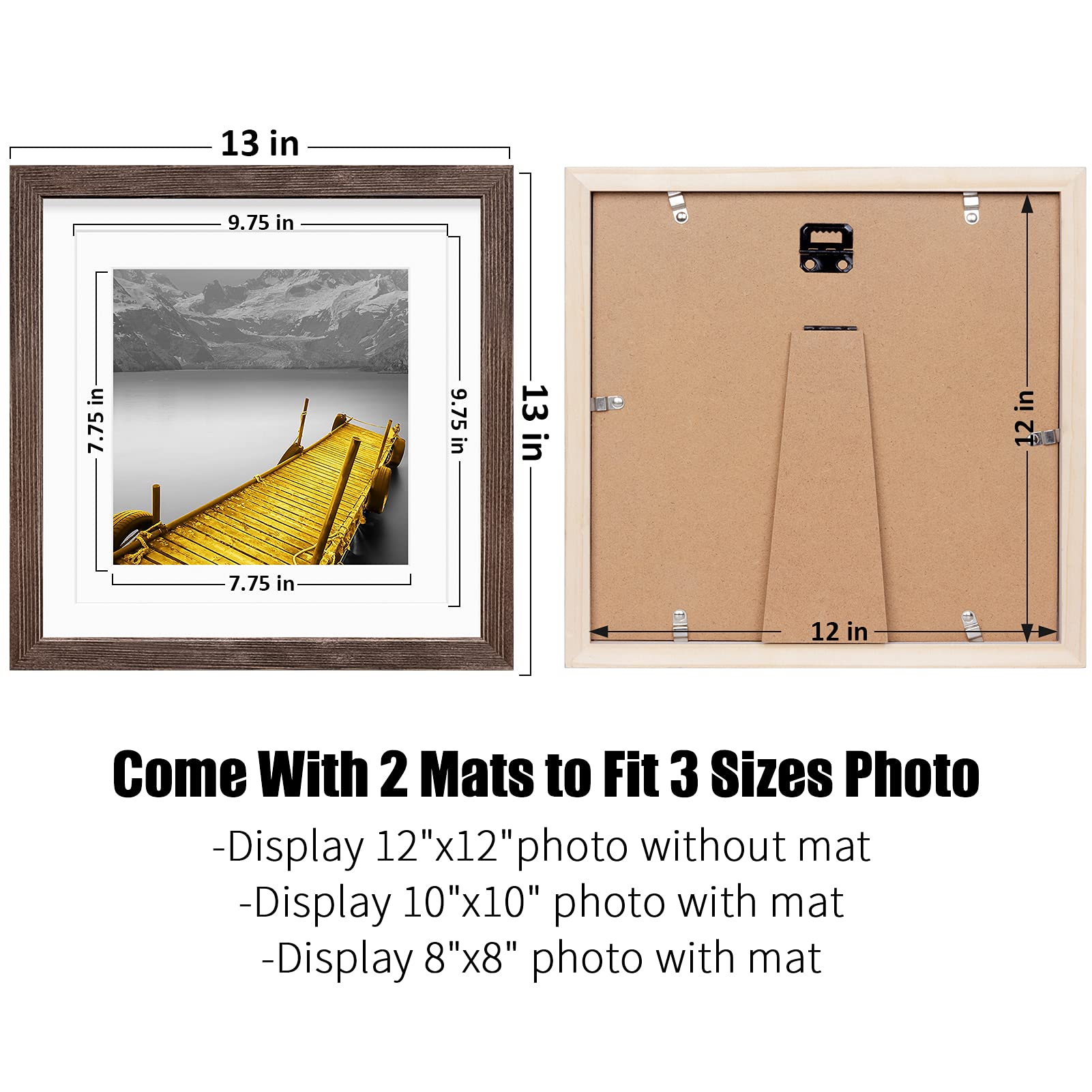30,5 x cm Bilderrahmen Holz rustikal braun Display Bilder 25,4 20,3 mit Matte oder ohne - je quadratischer Fotorahmen 2 Matten im Used-Look für Wand- Tischmontage, 2er-Set