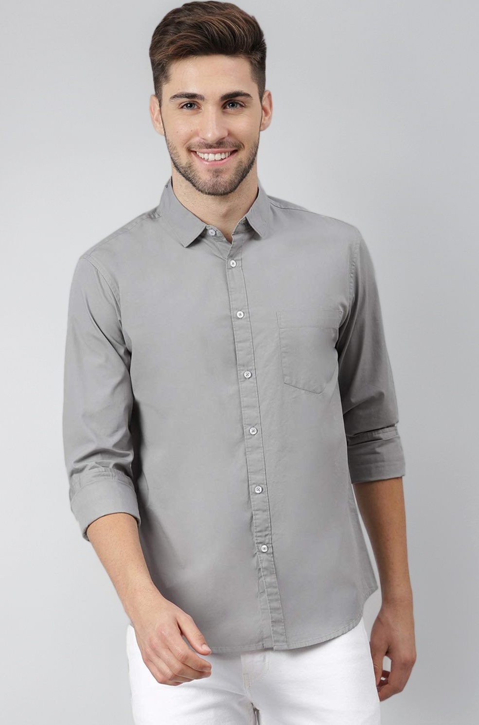 Dennis Lingo Men Cotton Solid Slim Fit Casual Shirts