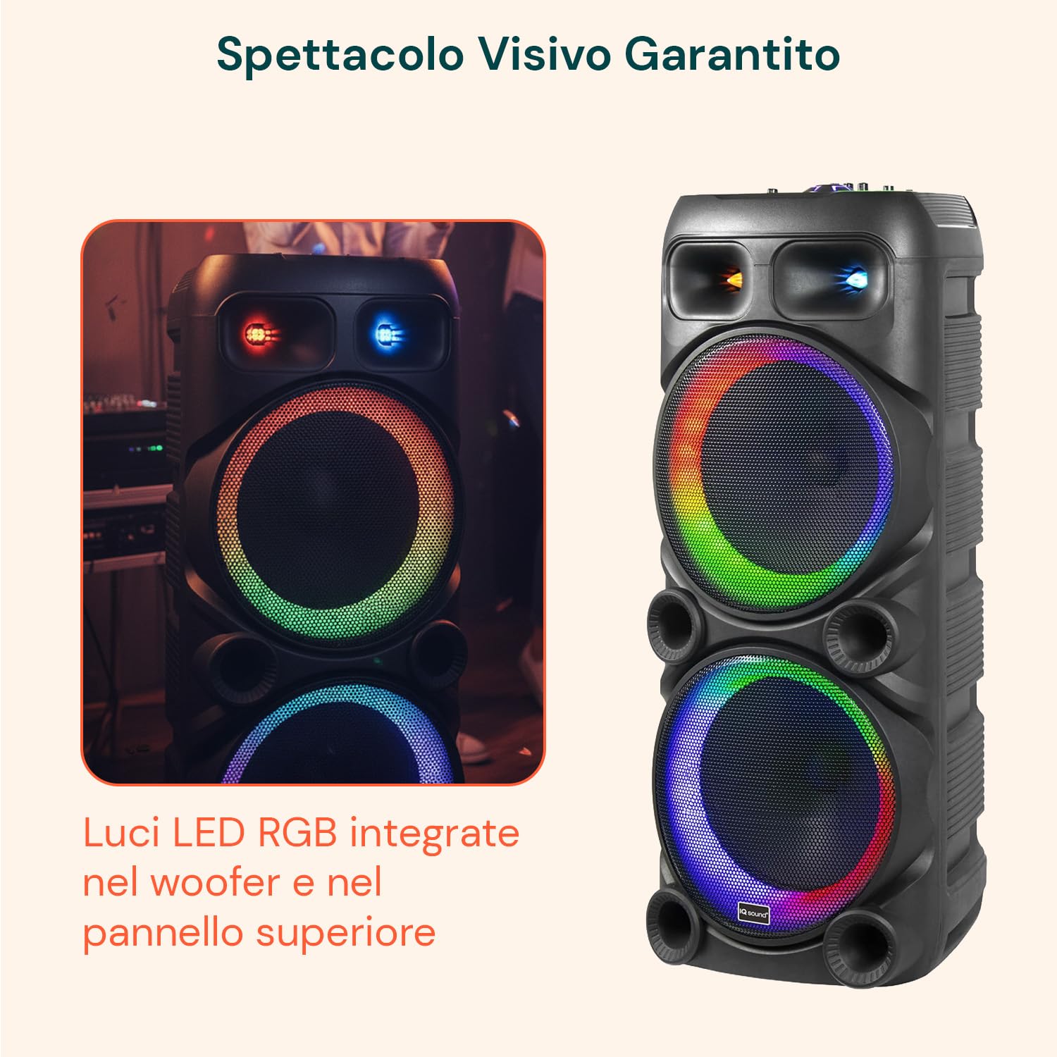 Avilia – Cassa Bluetooth 800W con Microfoni Wireless, Luci LED RGB e Telecomando | Speaker Portatile Potente per Karaoke e Feste, Batteria Ricaricabile fino a 8 Ore di Autonomia
