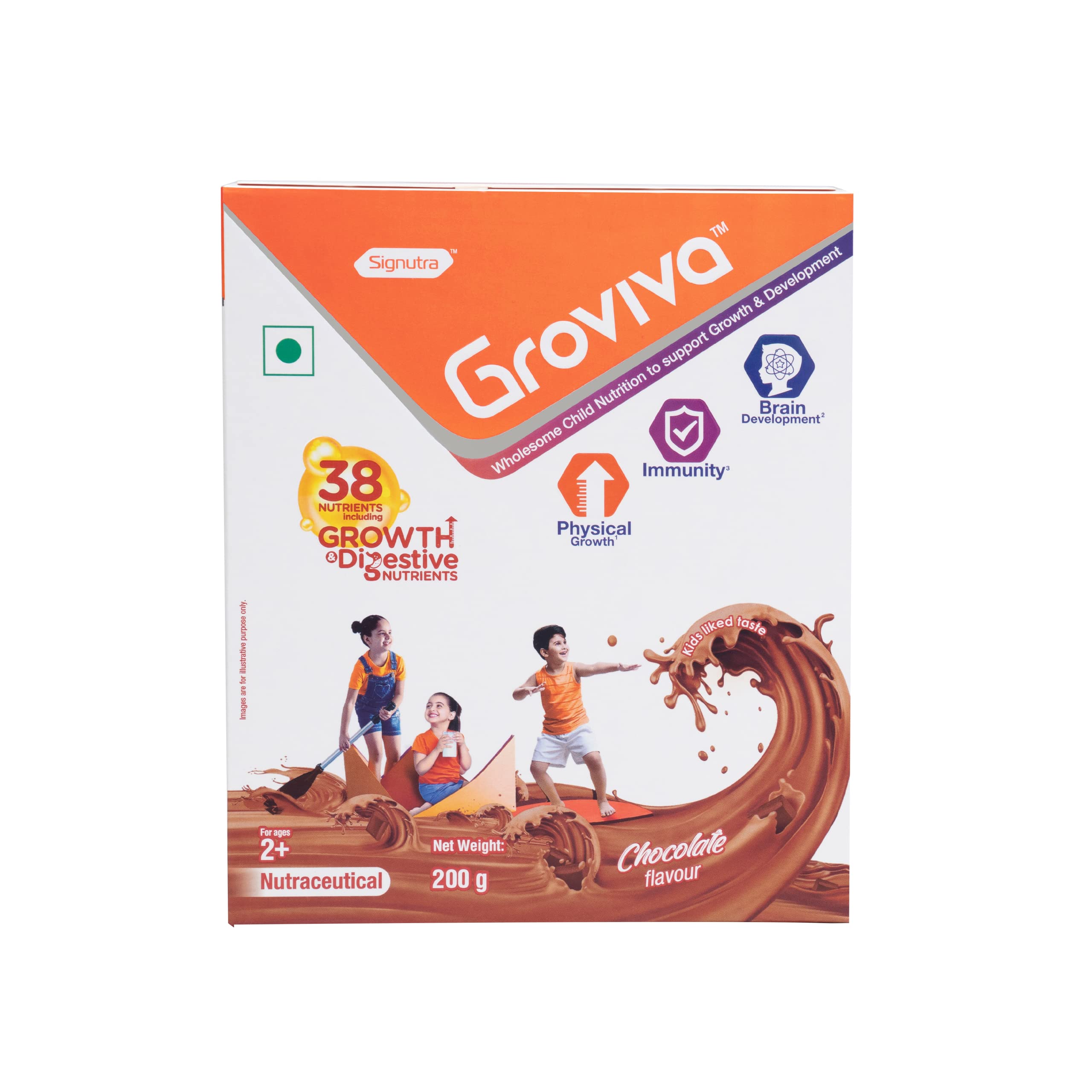 Groviva Wholesome Child Nutrition for Growth & Development 200g (Chocolate) bib