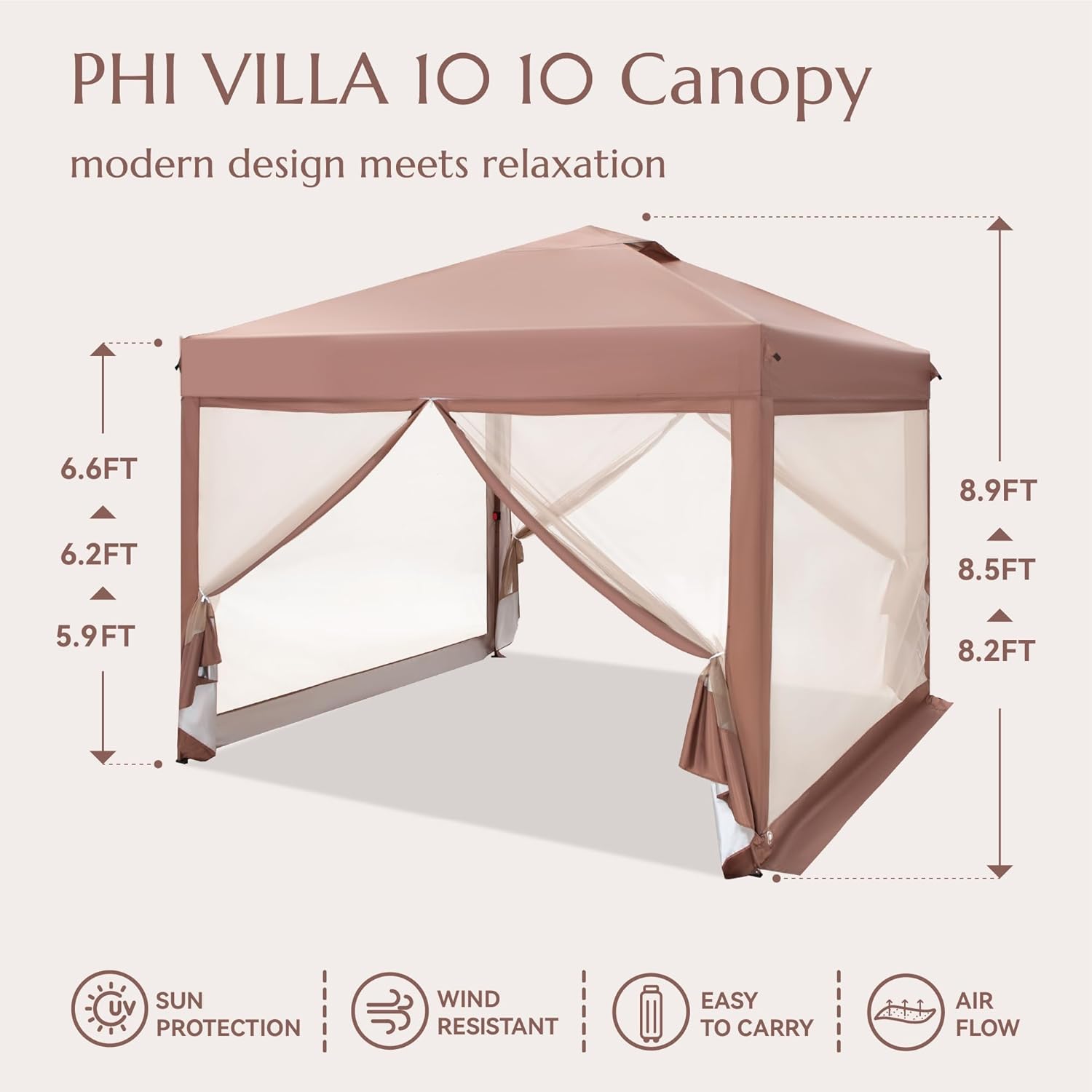 10' x 10' Brown Pop-Up Canopy Tent with Netting and Carry Bag