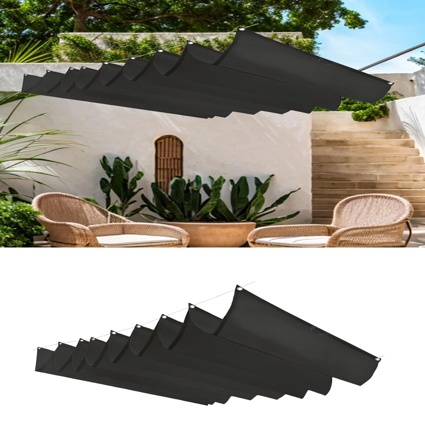 Voile d'ombrage rétractable anti-UV et imperméable noir