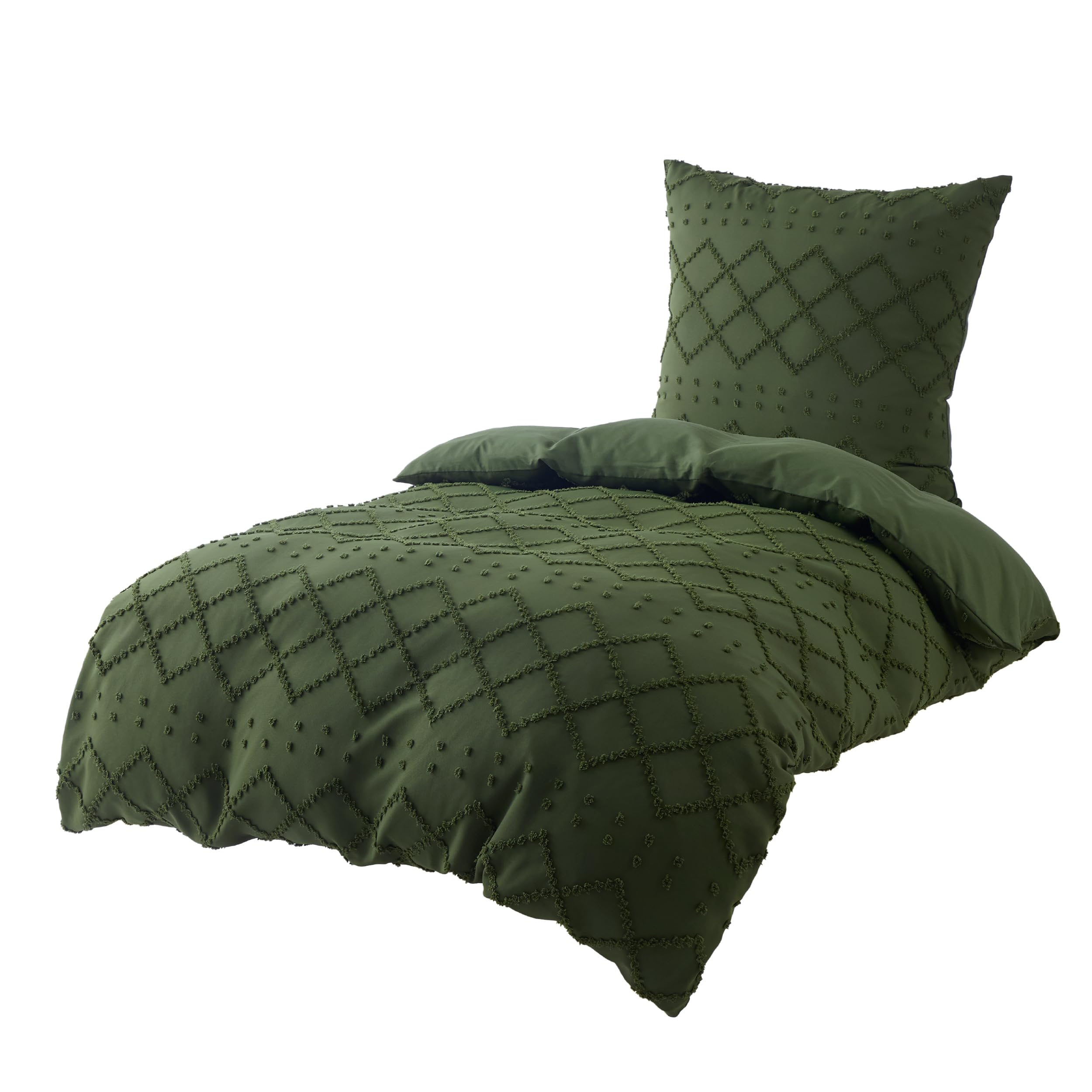 BEDSURE Juego de ropa de cama Boho de 135 x 200 cm, 2 piezas, color verde oliva, con 1 funda de almohada de 80 x 80 cm, con cremallera Öko-Tex