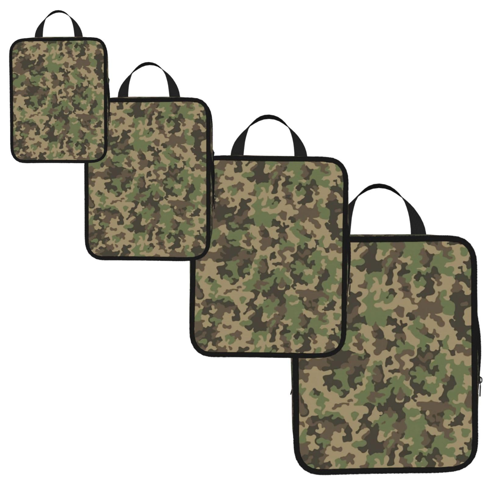 Green camo Print 4 Set Compression Packing Cubes for Suitcases,Expandable Storage Bags Organizers