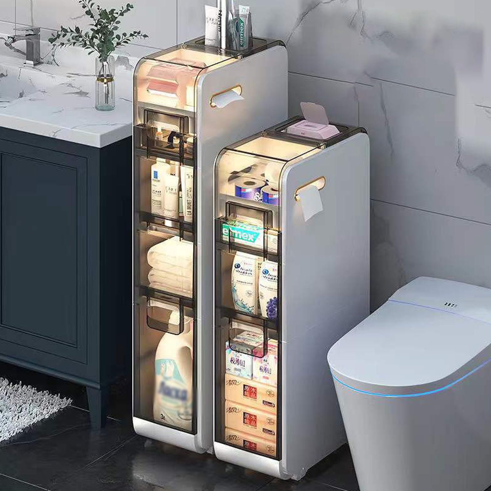 Toilettenpapier- und Waschmittel-Organizer-Schrank mit Rollen, mobiles Badezimmer-Regal mit kompakten Schubladen für die Organisation von wichtigen Gegenständen Küche, Haushalt & Wohnen