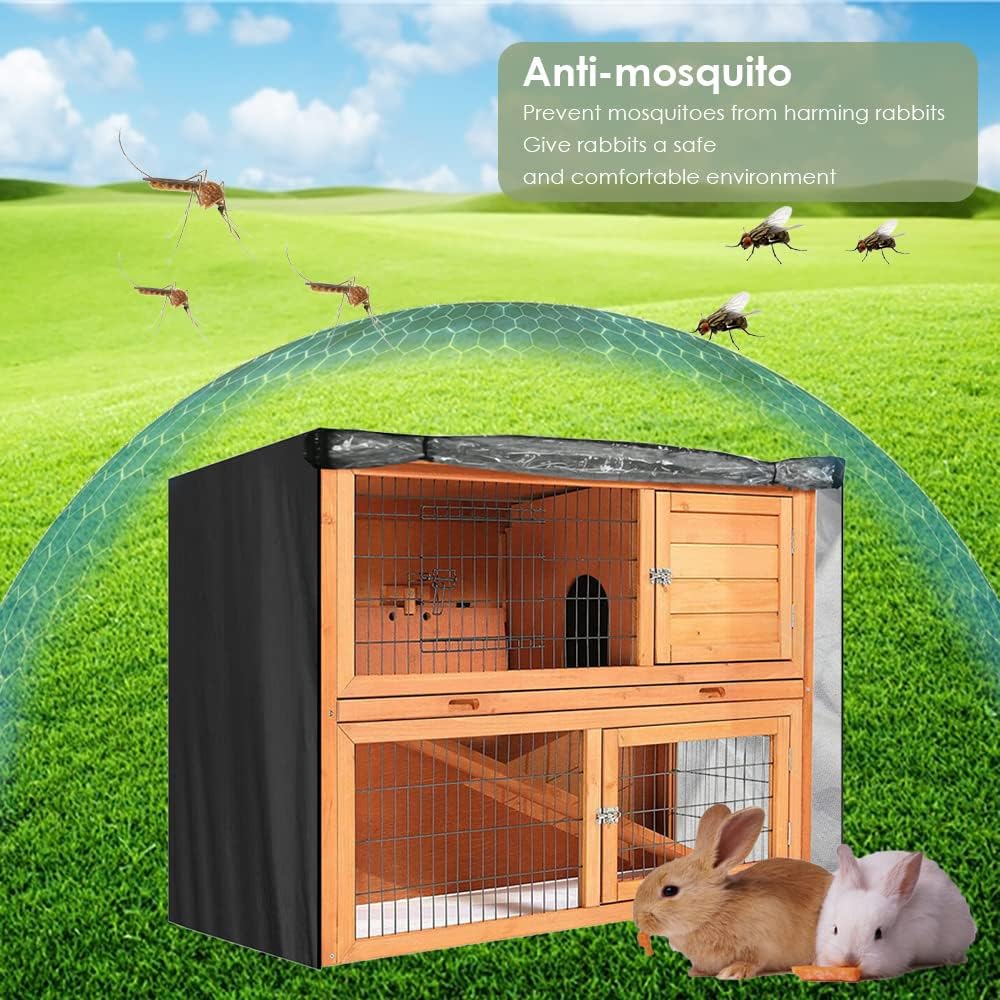 Rabbit Hutch Cover 4ft Waterproof Double Decker Rabbit Cage Cover Bunny Hutch Protector with Air Hole Visible Lid for Winter Outdoor