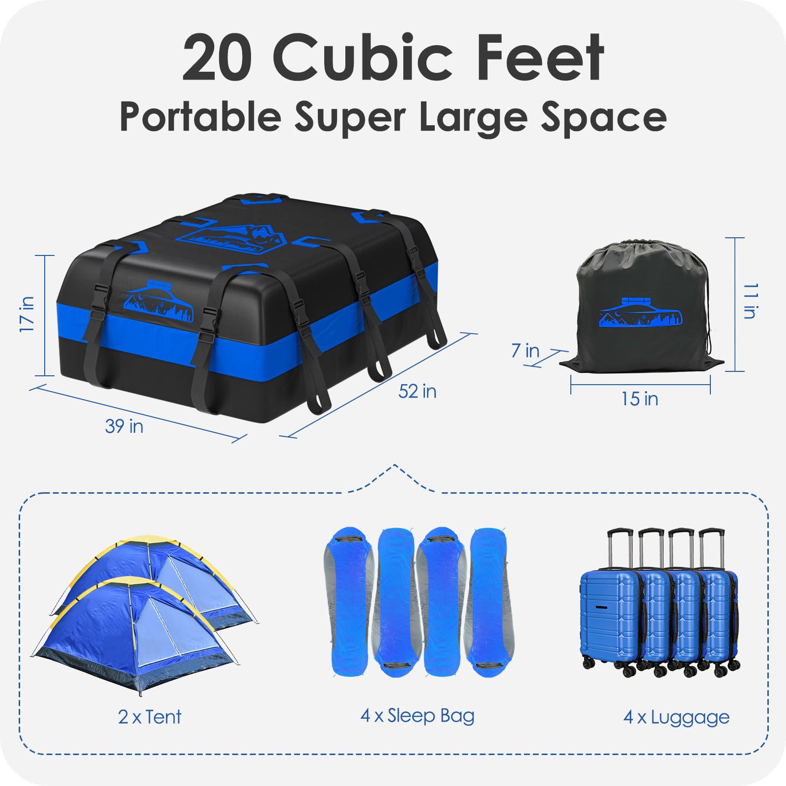 BOYUJK Bolsa de Techo para Coche 20 cúbicos/566 L, Bolsa de Techo Impermeable para Coche, no Necesita portaequipajes, Cofre de Techo para Coche con Alfombrilla Antideslizante y 6 Correas Resistentes,