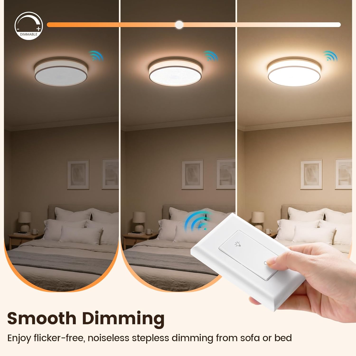 SURAIELEC Dimmer Light Switch Kit, Wall Switch Remote & Receiver, Single Pole, No Wiring, Fits Dimmable LED and Tungsten Bulbs, Wireless Remote, 200FT RF Range for Ceiling Lights, Pendant Lights 4