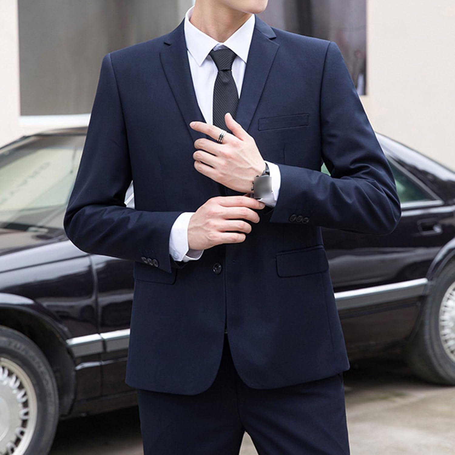 Men's Business Leisure 4 Pieces Suit Wedding Party Solid Blazer Shirt Pants Set with Tie Slim Fit Suit Set Tuxedo