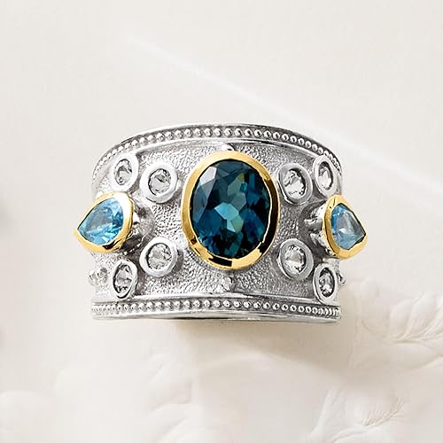 Vista 5 de Ross-Simons 3.70 ct. t.w. London Blue, Swiss Blue and White Topaz Ring in Sterling Silver With 14kt Yellow Gold