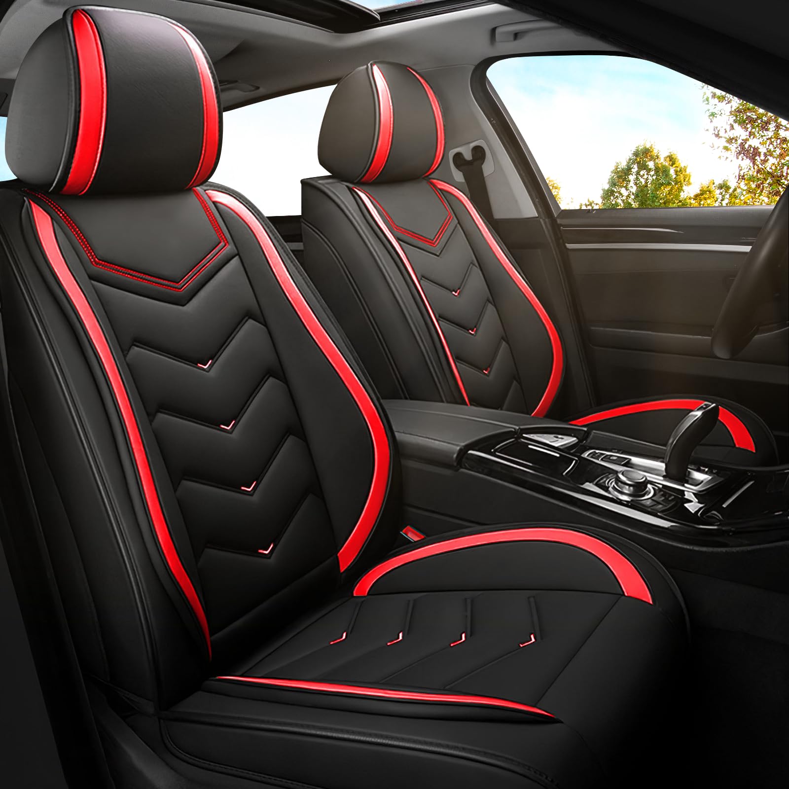 ADERN Car Seat Covers for Ford Mustang 2000-2025, Premium Nappa Leather Car Seat Cover, Stylish Sport Seat Covers? Automobile Seat Cover Sets.(Standard 2 Seats/Black Red)