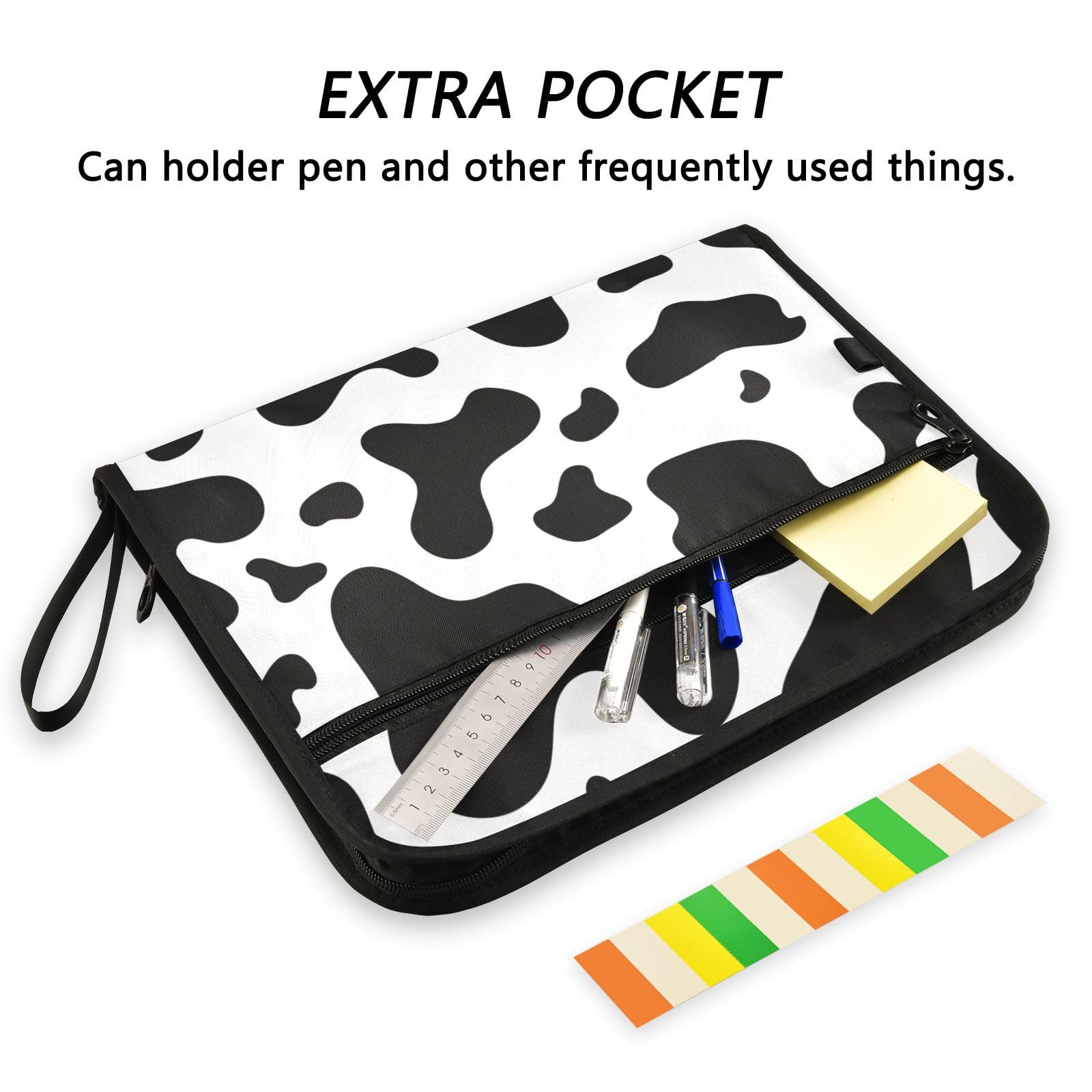 Cow Print Expanding File Folder – 13 Pockets, Zipper Closure, Waterproof, 14.2x10.6 Inches - View #5