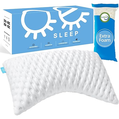 Bed Pillow for Side and Back Sleepers – Curved Cooling Pillow for Neck and Shoulder Pain Relief – Adjustable Memory Foam Pillow with Washable Cover – Queen Size with Extra Fill (White)