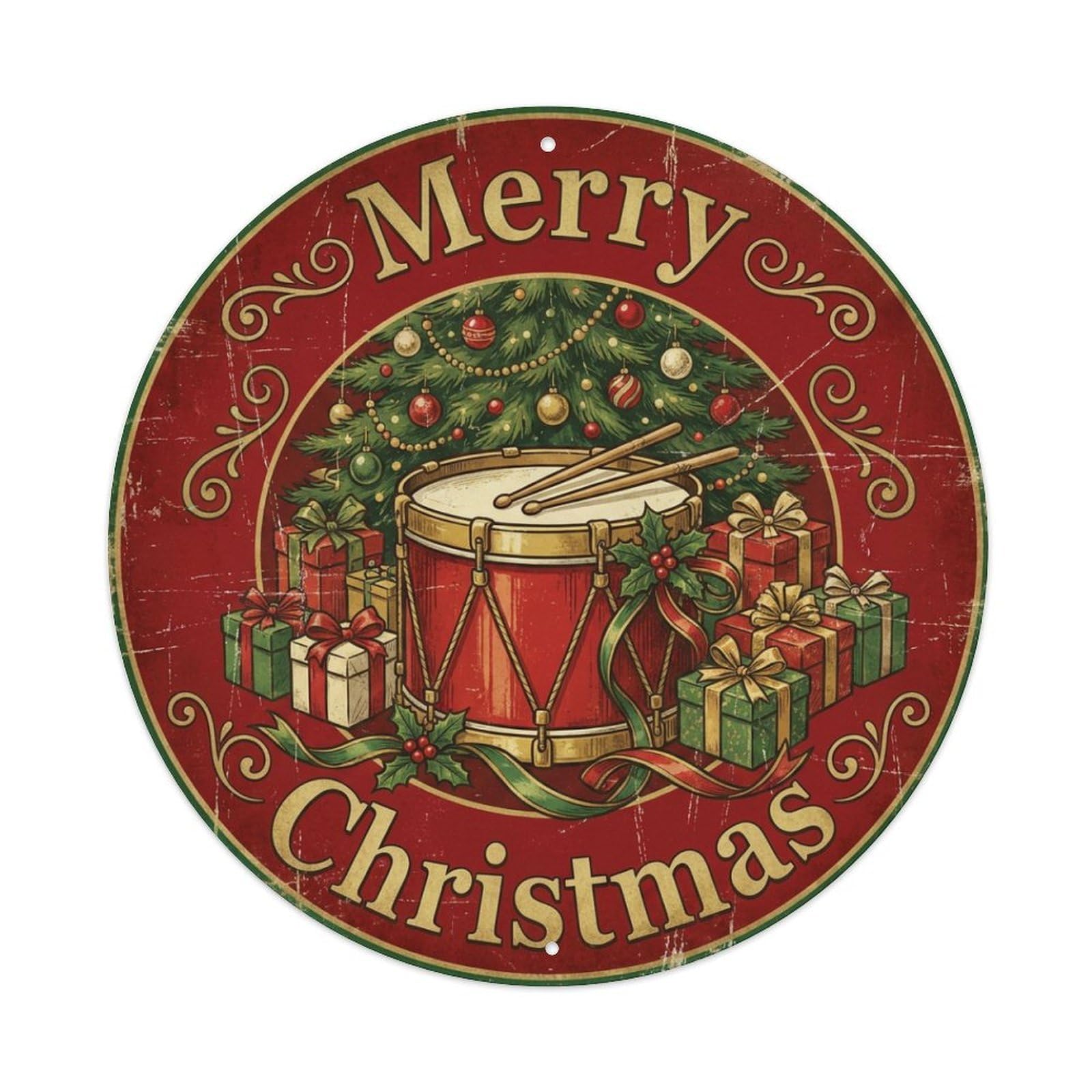 Merry Christmas Vintage Toy Drum Metal Tin Sign