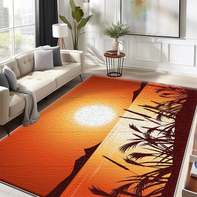 Tapis de salon et d'extérieur orange 160x250cm antidérapant Sunset Landscape - 3