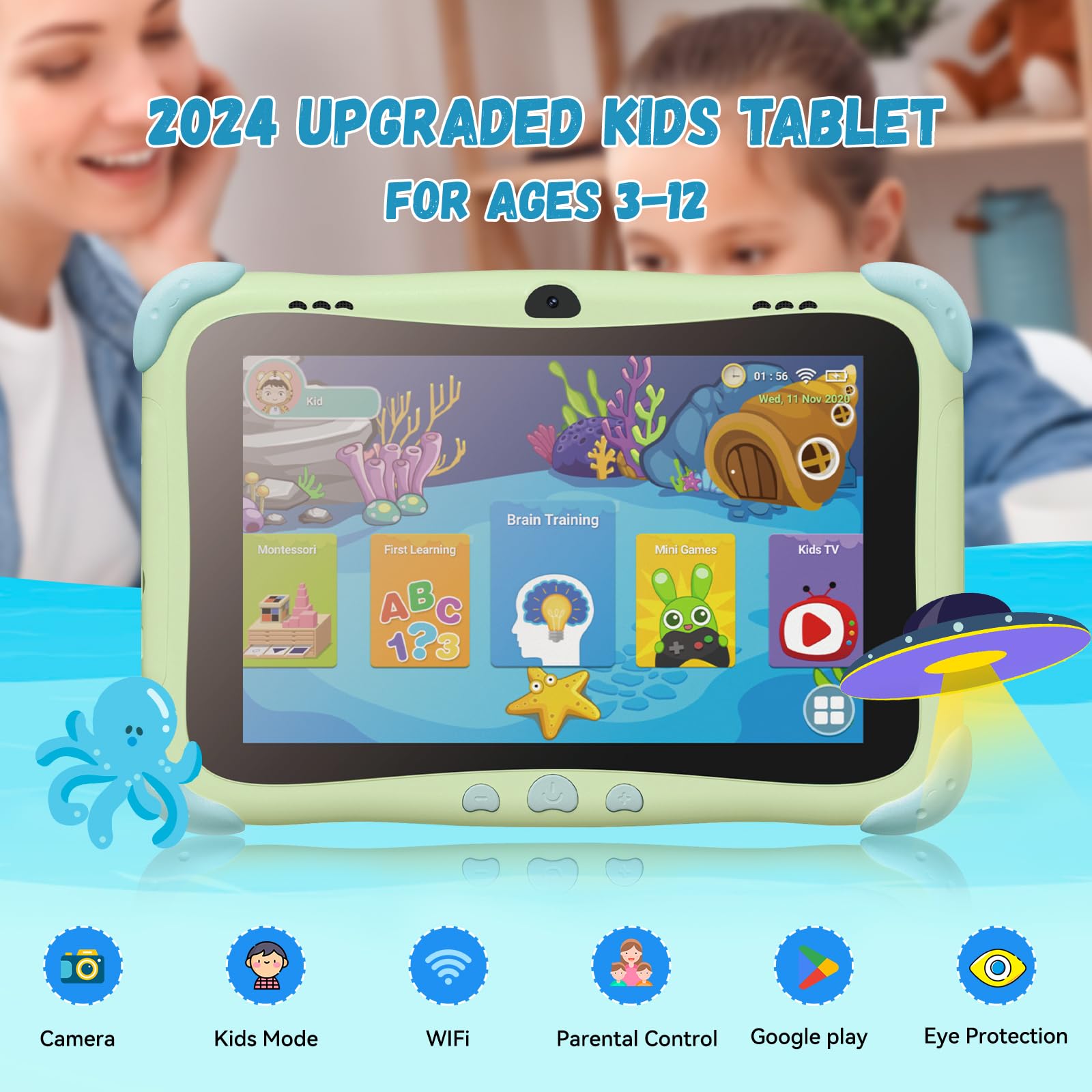 BWJBSW Children's Tablet 8 Inch with Android 14, 3GB RAM + 32GB