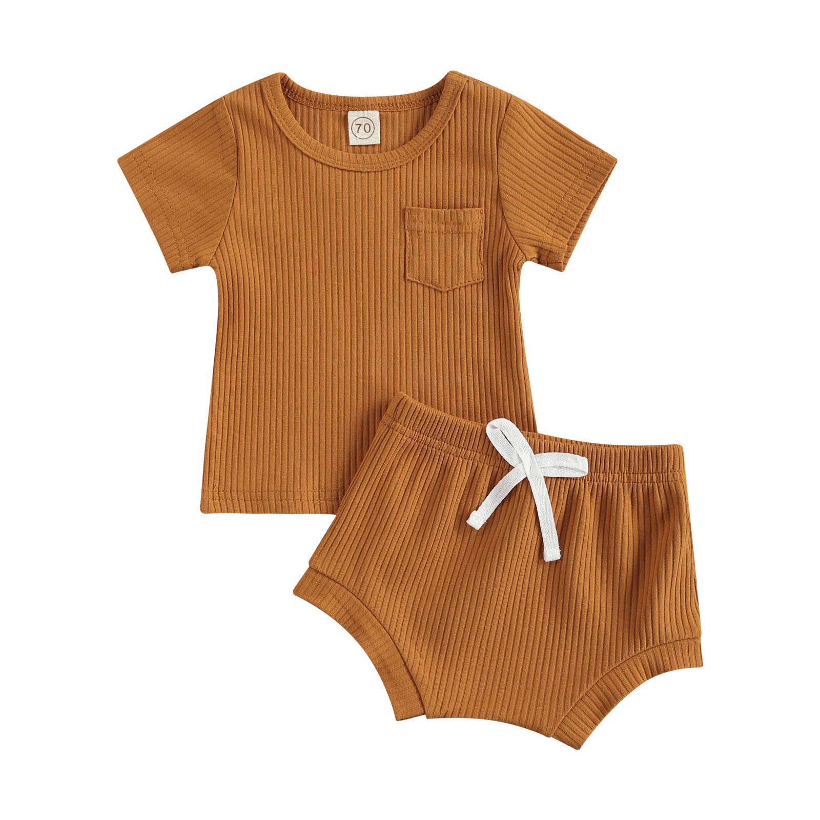 jiaoutky Infant Baby Boy Girl Fall Winter Clothes Outfit Solid Color Tops and Pants Kids Sweatsuit 2 Pieces Clothes Set (Brown D, 6-12 Months)