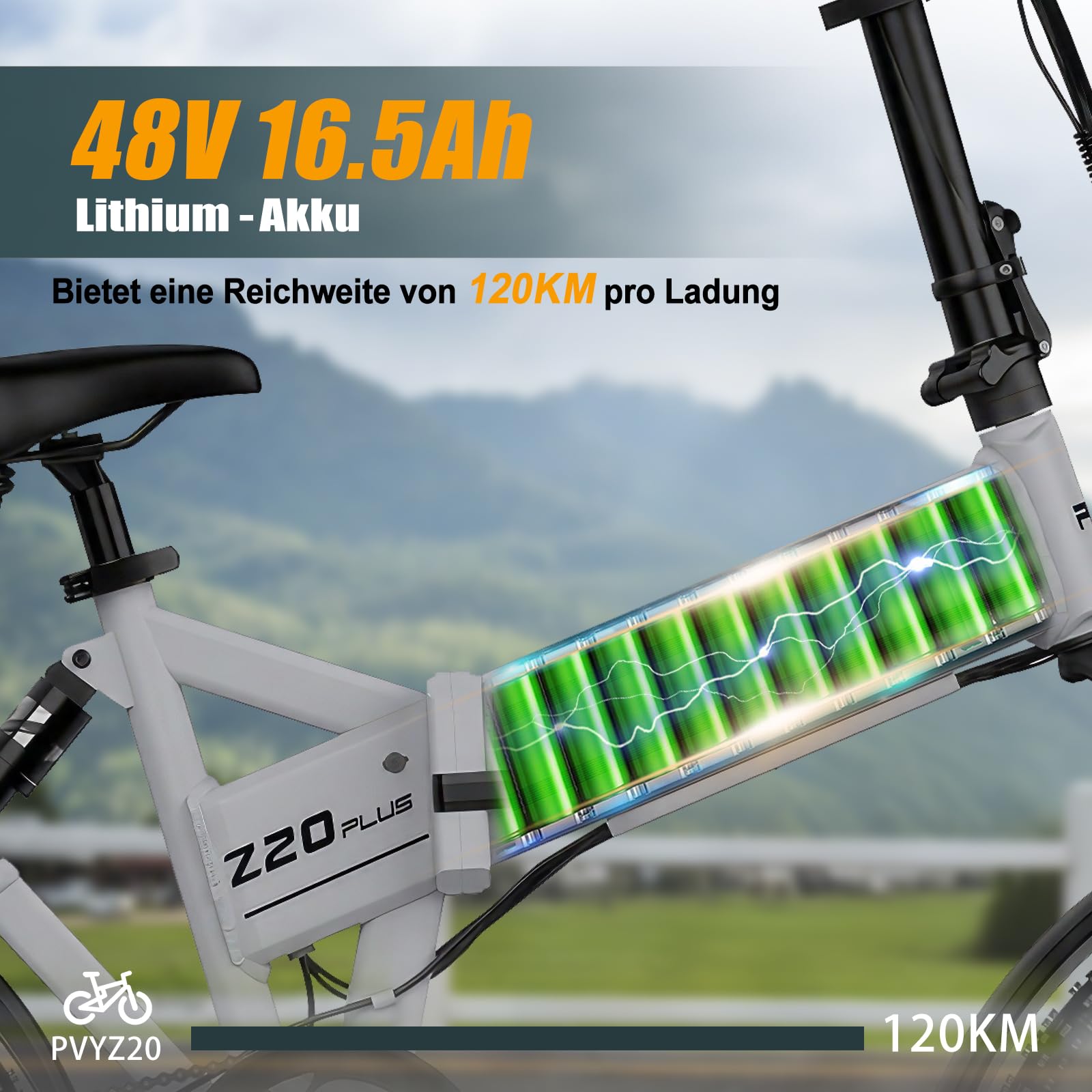 Z20 Plus E-Bike Klapprad, 20 * 4.0 Fatbike mit 48V 16,5Ah Akku, 250W Motor, 100Nm Drehmoment, 7-Gang Getriebe, Reichweite bis zu 120km, All Terrain E Bike für Herren Damen
