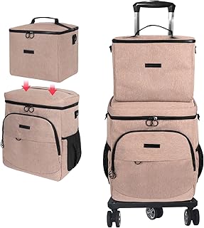 Soft Cooler with Wheels - Double Layer with Lunch Bag Collapsible Rolling Cooler, Large Removable Leakproof Portable Ice Packs for Camping Picnic Beach Travel