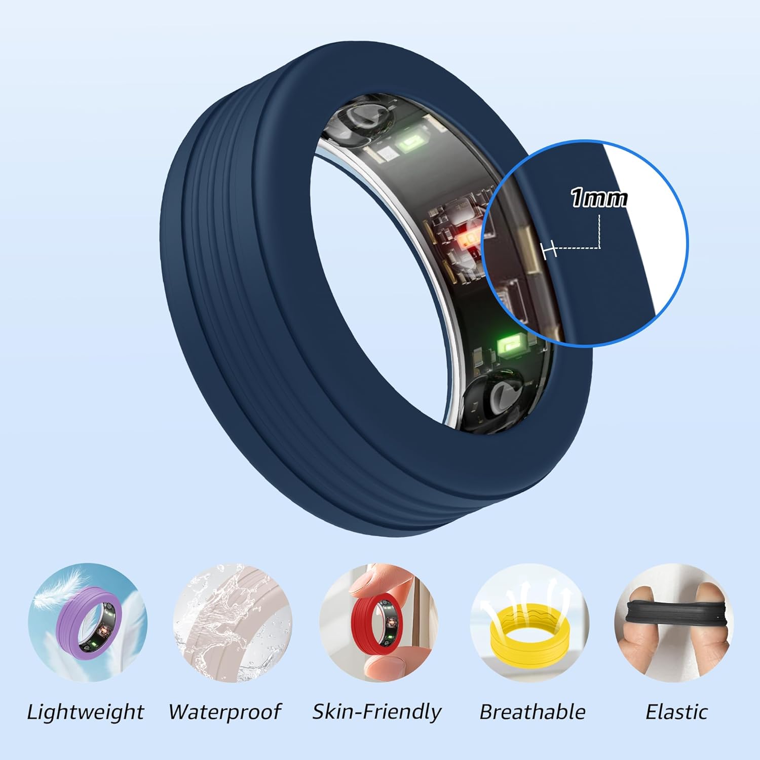 12 Pack Cover Compatible with Oura Ring 4/Gen3/Samsung Galaxy Ring/UltraHuman, Silicone Elastic Anti-Scratch Stripe Anti-Slip Wave Texture Protector Case for Working Out Gym thumbnail